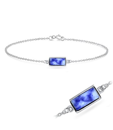 Blue Point Stone Silver Bracelet BRS-427